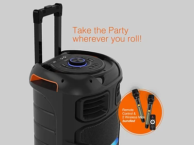 Image of FINGERS RollingParties-51 Bluetooth Trolley Speaker with Powerful 50 W Deep Bass, RGB lights, 15-hour, Bundled 2 Wireless Mics & Additional 2 Mics - 5